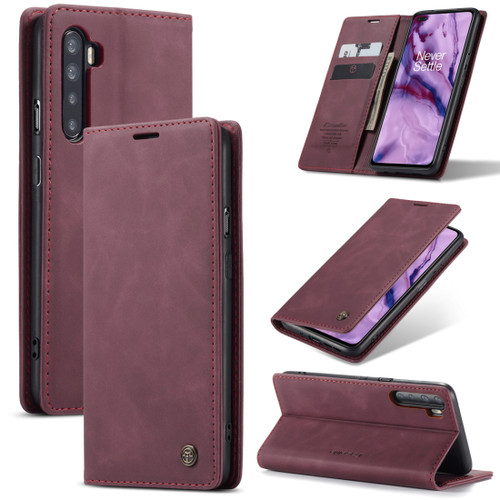 OnePlus Nord CaseMe 013 Multifunctional Retro Frosted Horizontal Flip Leather Case with Card Slot & Holder & Wallet - Wine Red